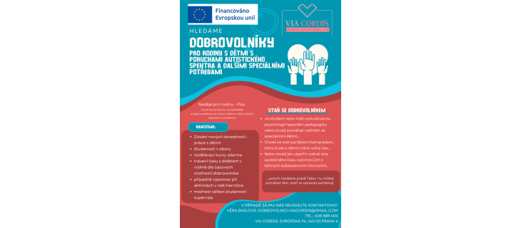 Pracuješ rád/a s dětmi? Staň se dobrovolníkem pro rodiny s dětmi s poruchami autistického spektra, a dalšími specifickými potřebami